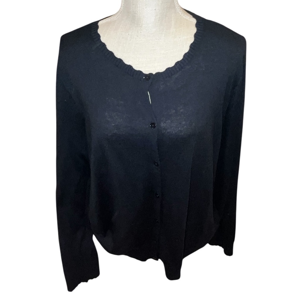 Navy, Size 2X, Women's Crewneck Button Cardigan Sweater